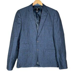 H&M 100% Linen Sport Coat Men's 38R Blue Blazer Two Button Dual Vented Jacket